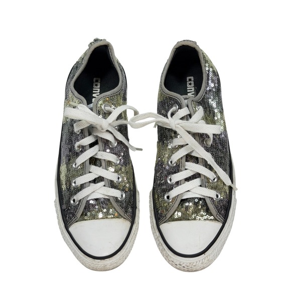 Converse Shoes - Converse Chuck Taylor Sequin Camo Sneakers Womens 8 Silver Gray Low Top Festival